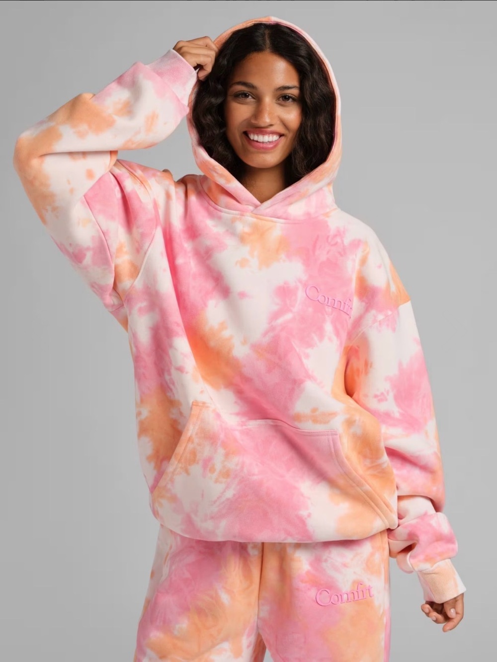 Comfit Minimalist Tie-Dye Hoodie in Pink & Orange  M